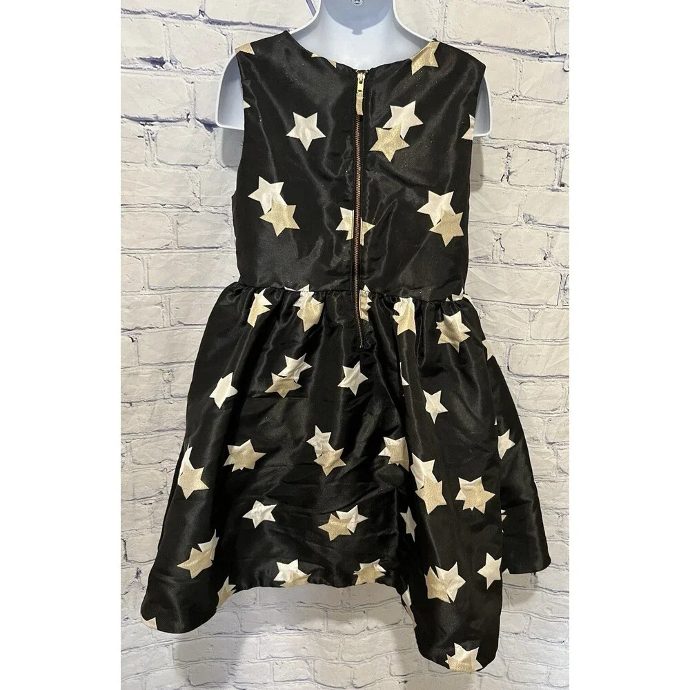 Gymboree Dress Girls Black Gold Sparkle star Dress Christmas Wedding Lined 8